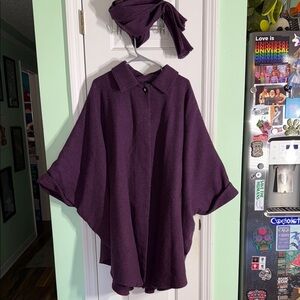Branigan Weavers Purple Herringbone Tina Cape with Matching Scarf Irish Wool